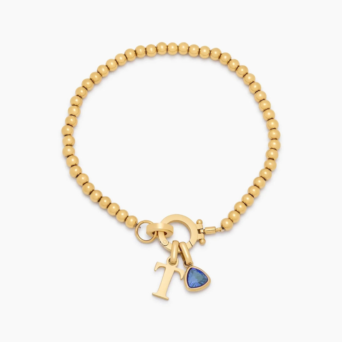 beaded-birthstone-initial-charm-bracelet — Gold / Dec-Blue Topaz