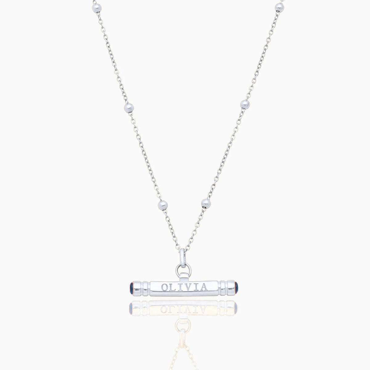 custom-name-birthstone-t-bar-necklace — Silver / Dec-Blue Topaz