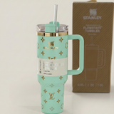40oz Tumbler with Handle & Straw – Aqua Blue
