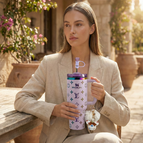 40oz Tumbler with Handle & Straw – Lilac