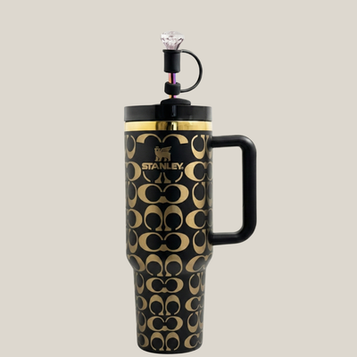 40oz Holographic Monogram Tumbler – Black & Gold