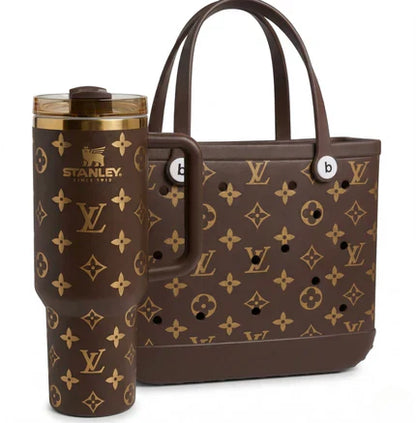 LuxeCarry Tote & 40oz Tumbler Duo Set – Waterproof Beach Bag Bundle