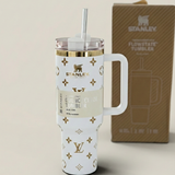 40oz Tumbler with Handle & Straw – White