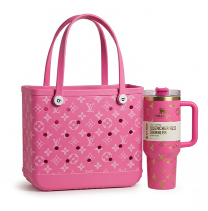 LuxeCarry Tote & 40oz Tumbler Duo Set – Waterproof Beach Bag Bundle