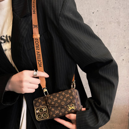 Luxury Leather iPhone Case with Integrated Wallet & Detachable Strap