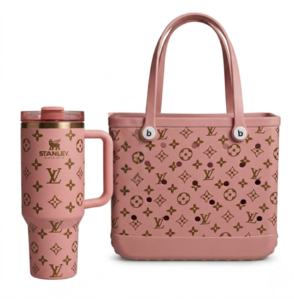 LuxeCarry Tote & 40oz Tumbler Duo Set – Waterproof Beach Bag Bundle