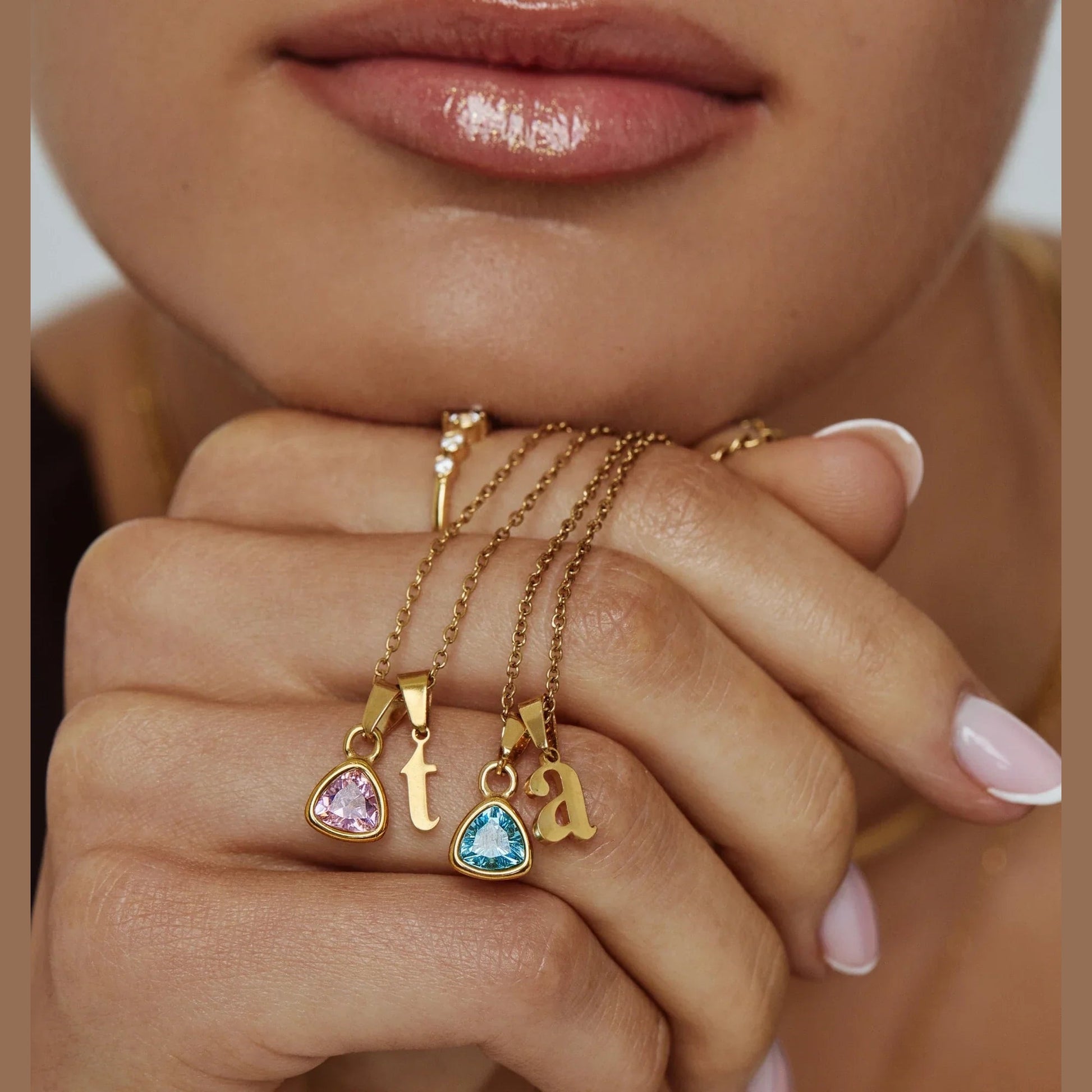 Cursive Initial & Birthstone Necklace