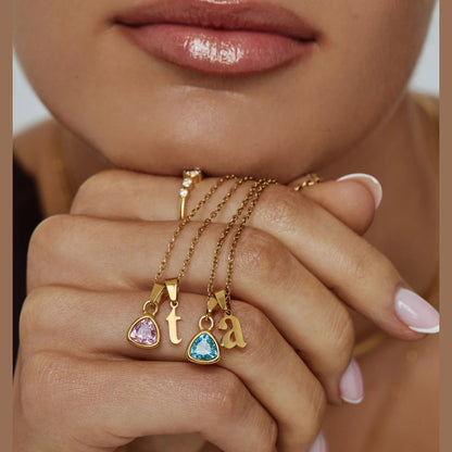 Cursive Initial & Birthstone Necklace