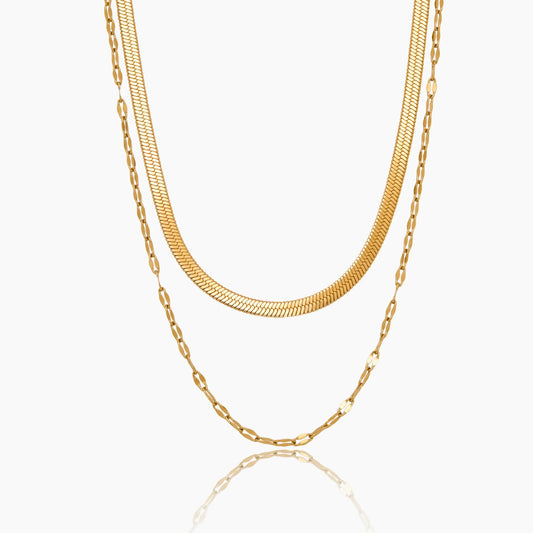 Snake & Sequin Chain Layered Necklace