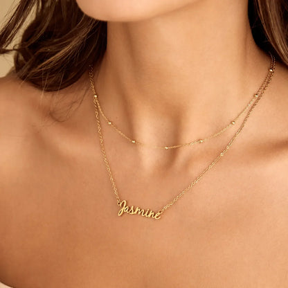 Signature name necklace lifestyle — Olivia Jewelry