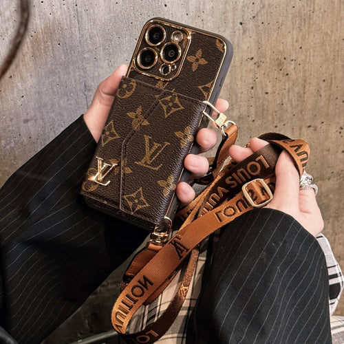 Luxury Leather iPhone Case with Integrated Wallet & Detachable Strap
