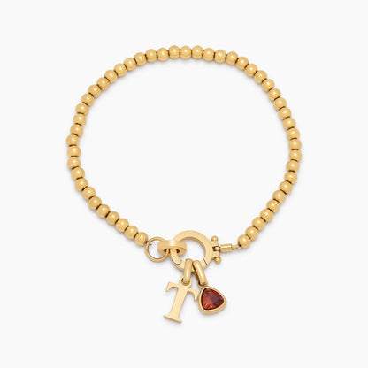 beaded-birthstone-initial-charm-bracelet — Gold / Jan-Garnet