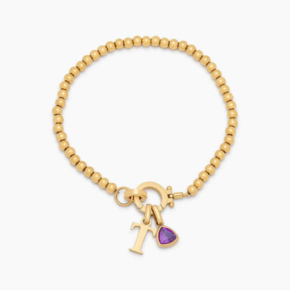 beaded-birthstone-initial-charm-bracelet — Gold / Jun-Alexandrite