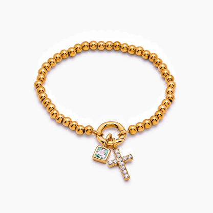 beaded-cross-birthstone-bracelet — Gold / Dec-Blue Topaz