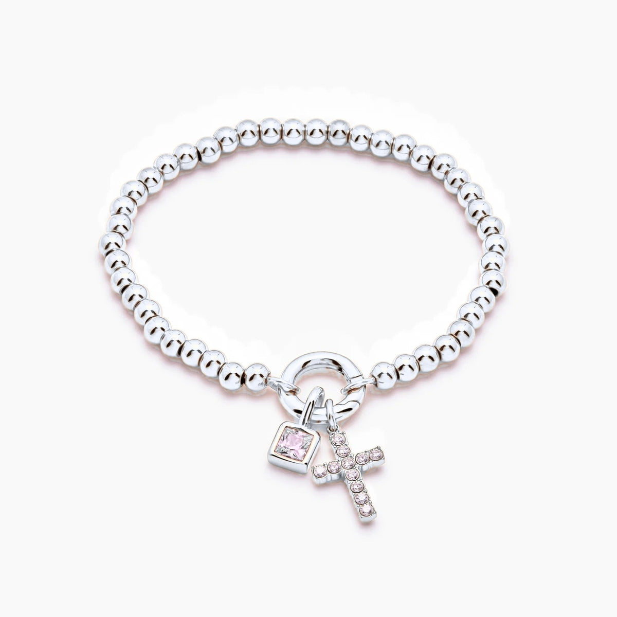 beaded-cross-birthstone-bracelet — Silver / Apr-Diamond