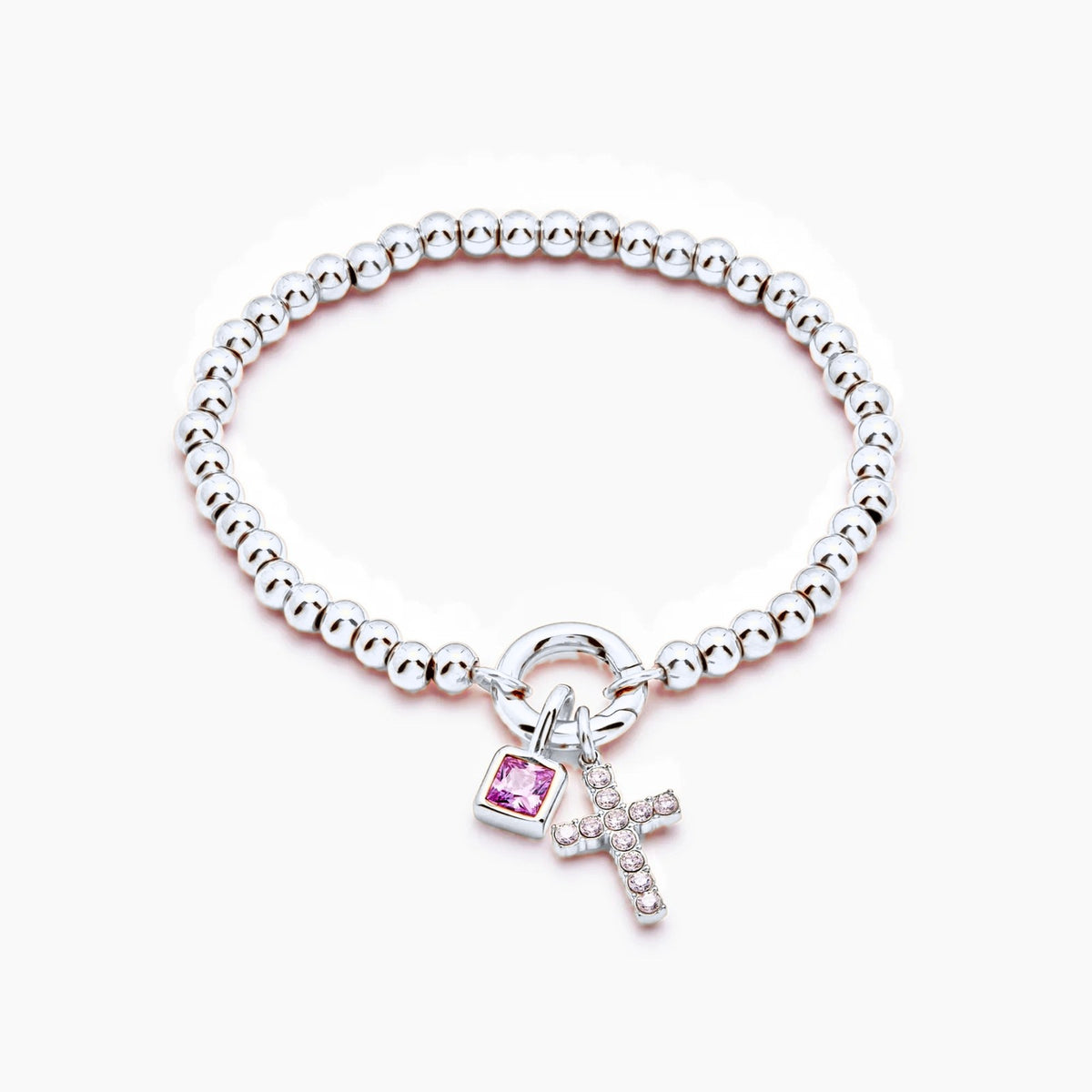 beaded-cross-birthstone-bracelet — Silver / Jan-Garnet