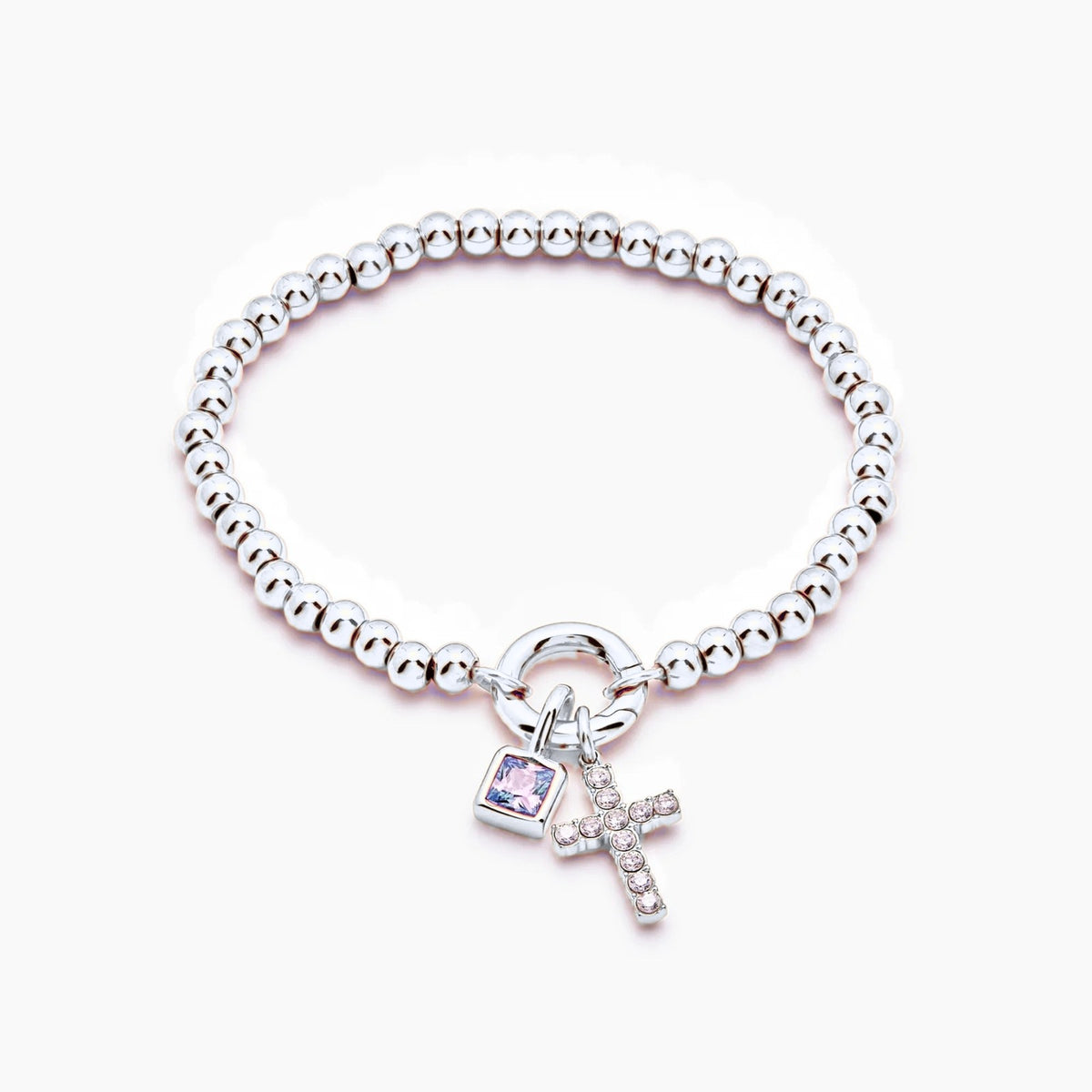 beaded-cross-birthstone-bracelet — Silver / Jun-Alexandrite