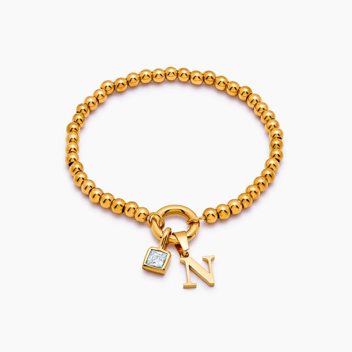 beaded-initial-birthstone-bracelet — Gold / Apr-Diamond