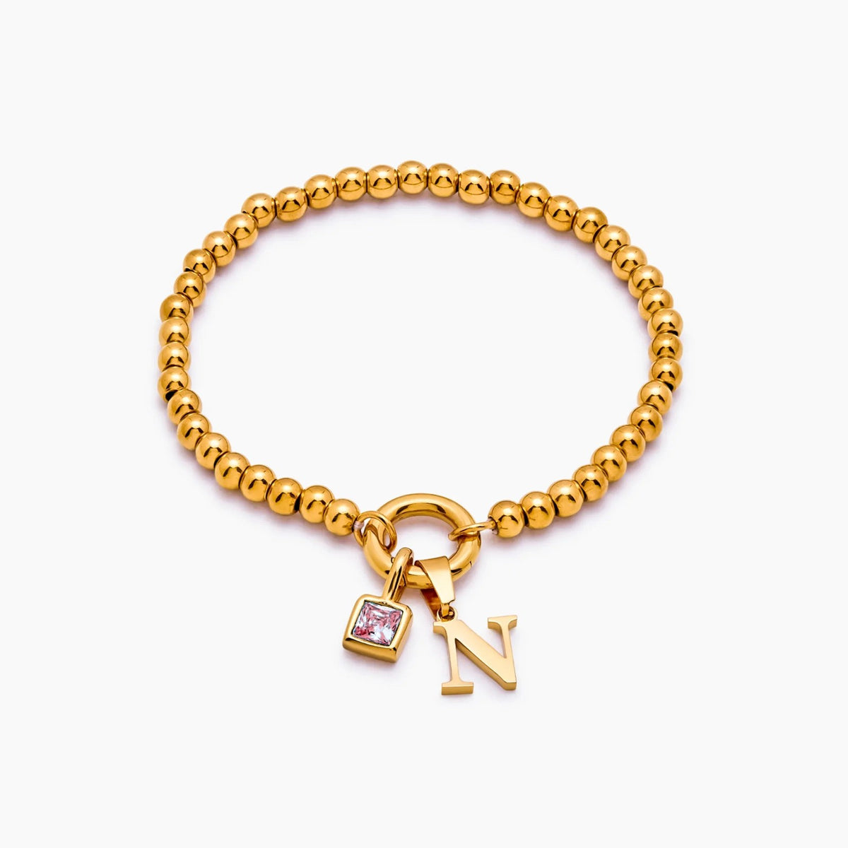beaded-initial-birthstone-bracelet — Gold / Jan-Garnet