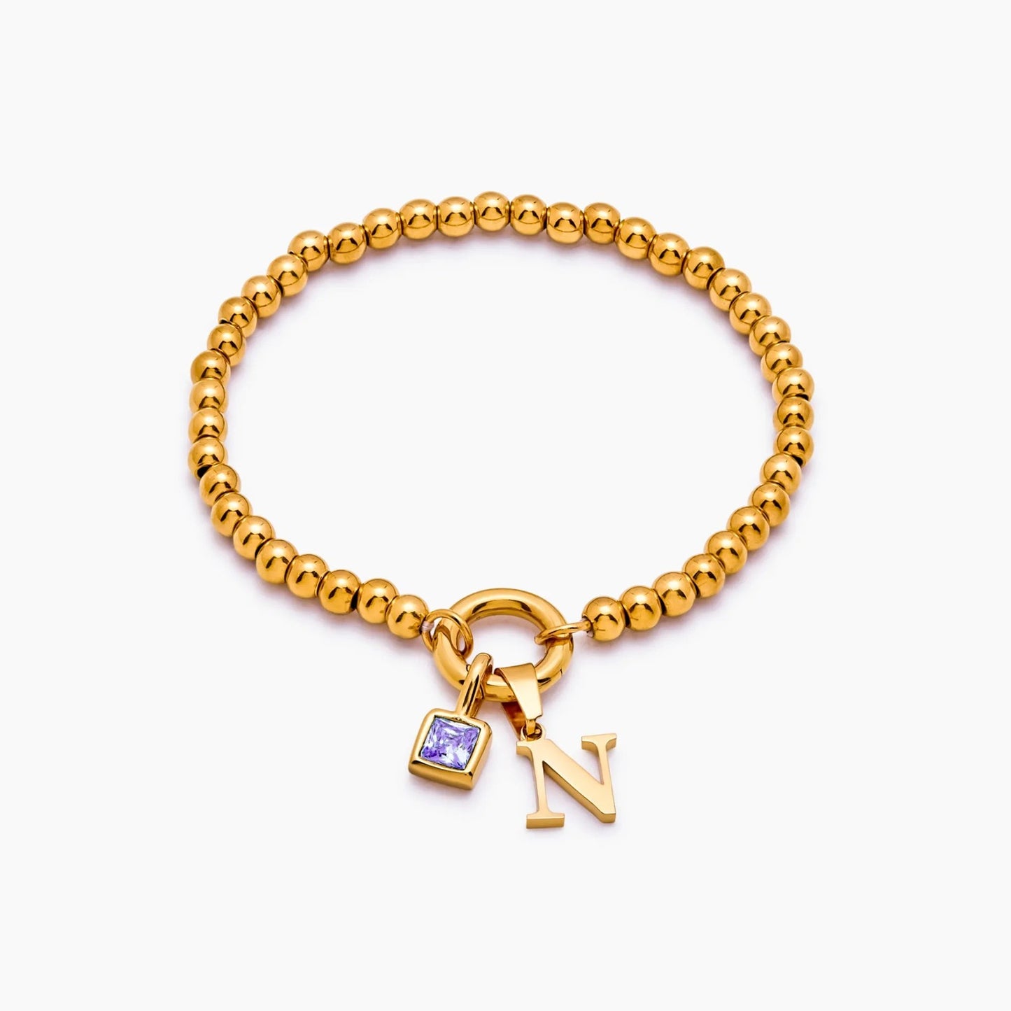 beaded-initial-birthstone-bracelet — Gold / Jun-Alexandrite