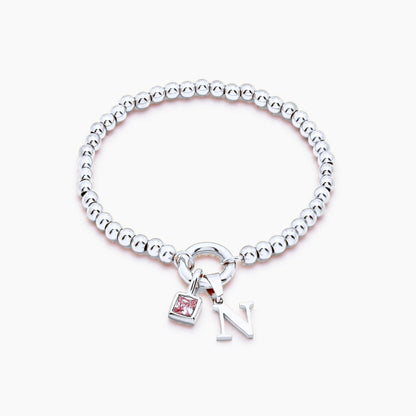 beaded-initial-birthstone-bracelet — Silver / Jan-Garnet