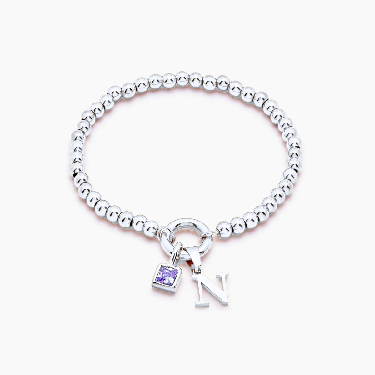 beaded-initial-birthstone-bracelet — Silver / Jun-Alexandrite