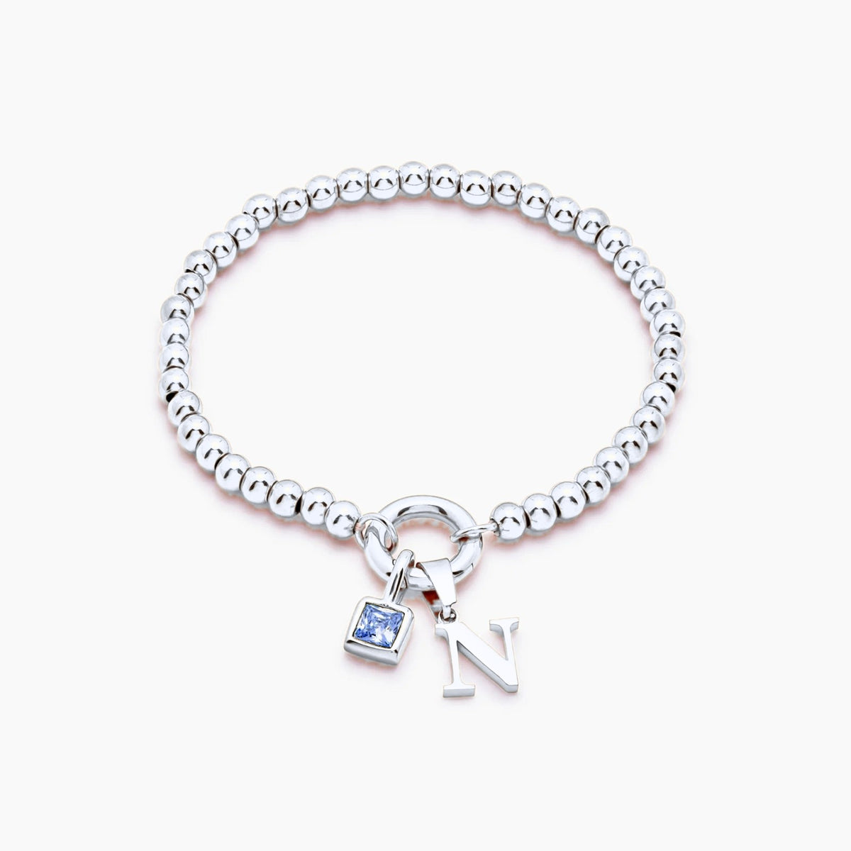 beaded-initial-birthstone-bracelet — Silver / Sep-Sapphire