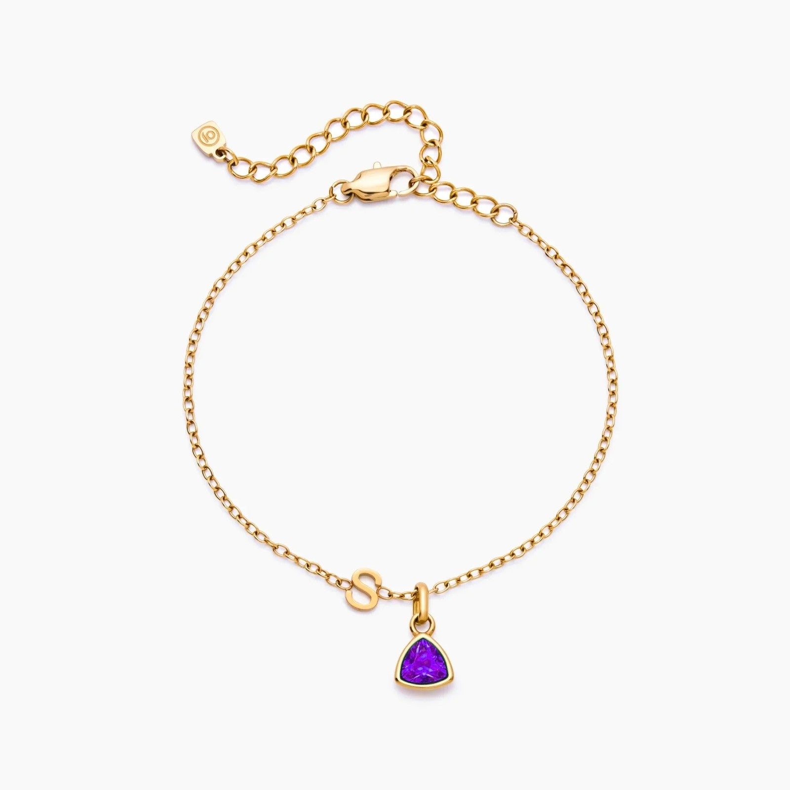 birthstone-initial-charm-bracelet — Gold / Feb-Amethyst