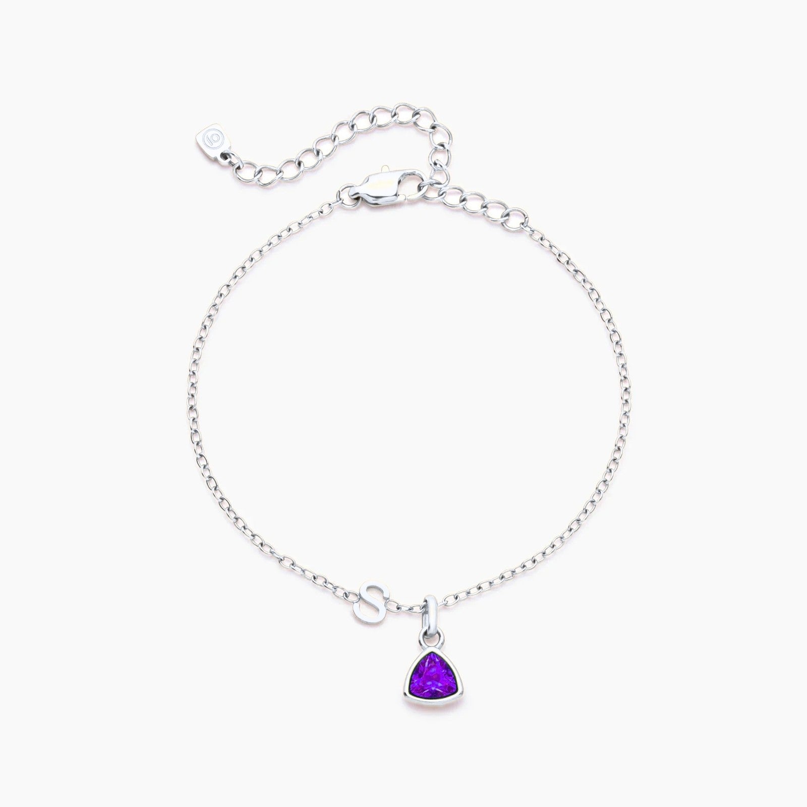 birthstone-initial-charm-bracelet — Silver / Feb-Amethyst