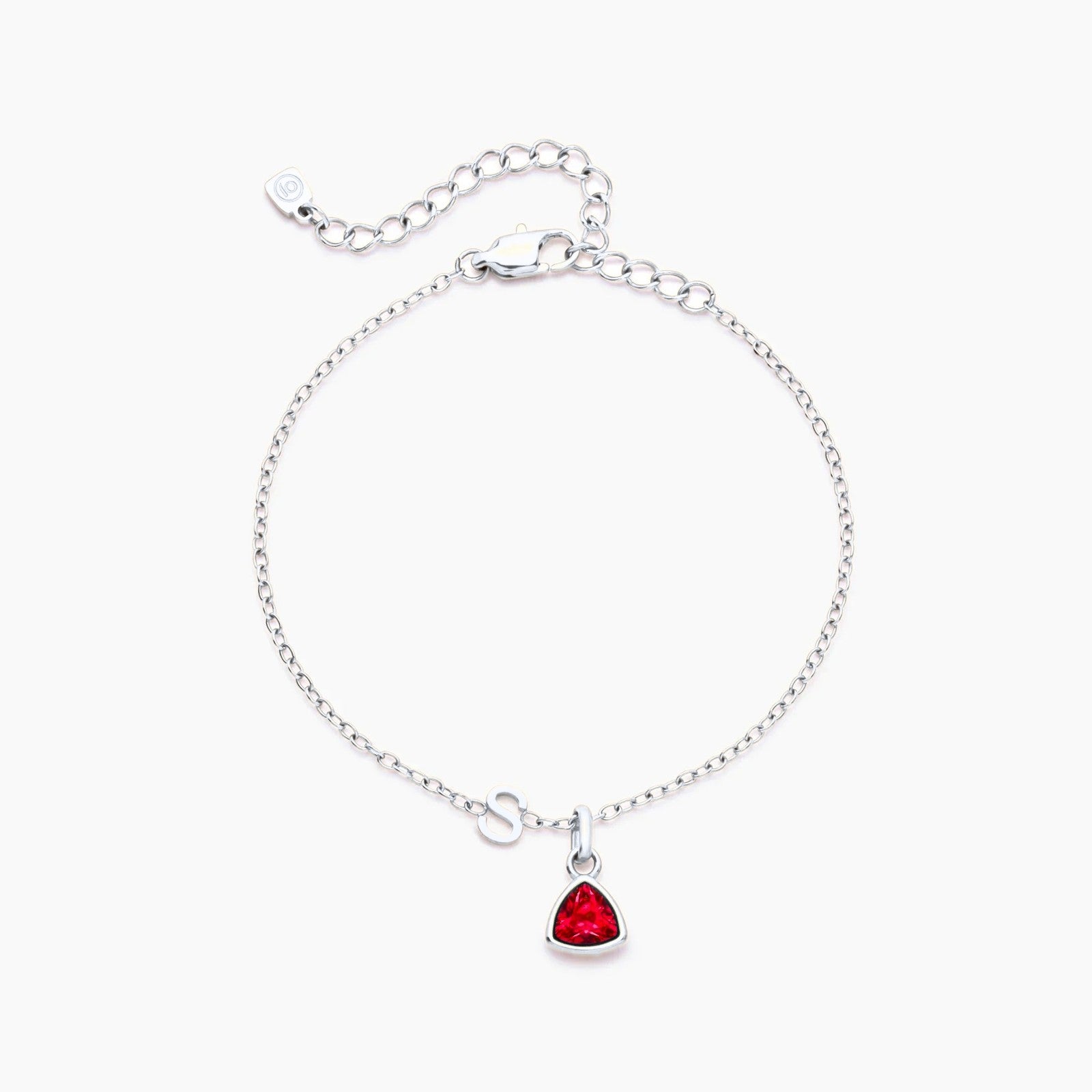 birthstone-initial-charm-bracelet — Silver / Jan-Garnet