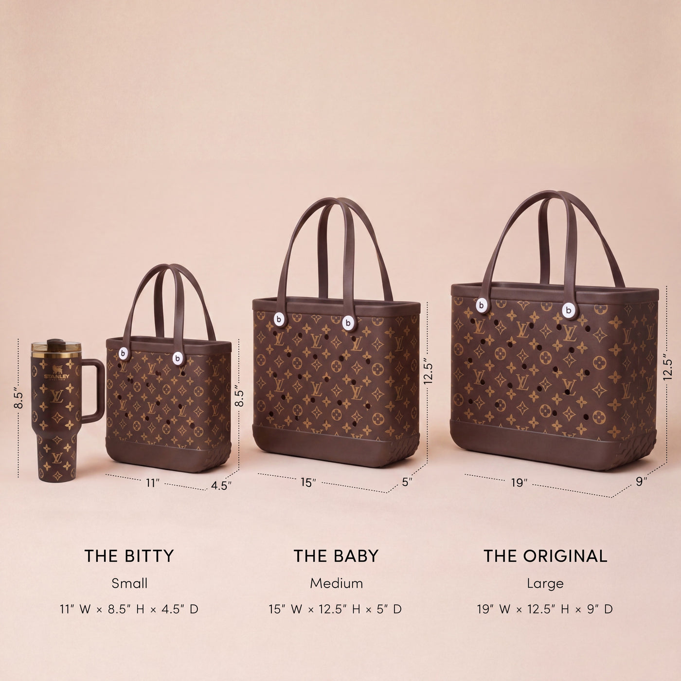 Brown size comparison — Bitty, Baby, Original