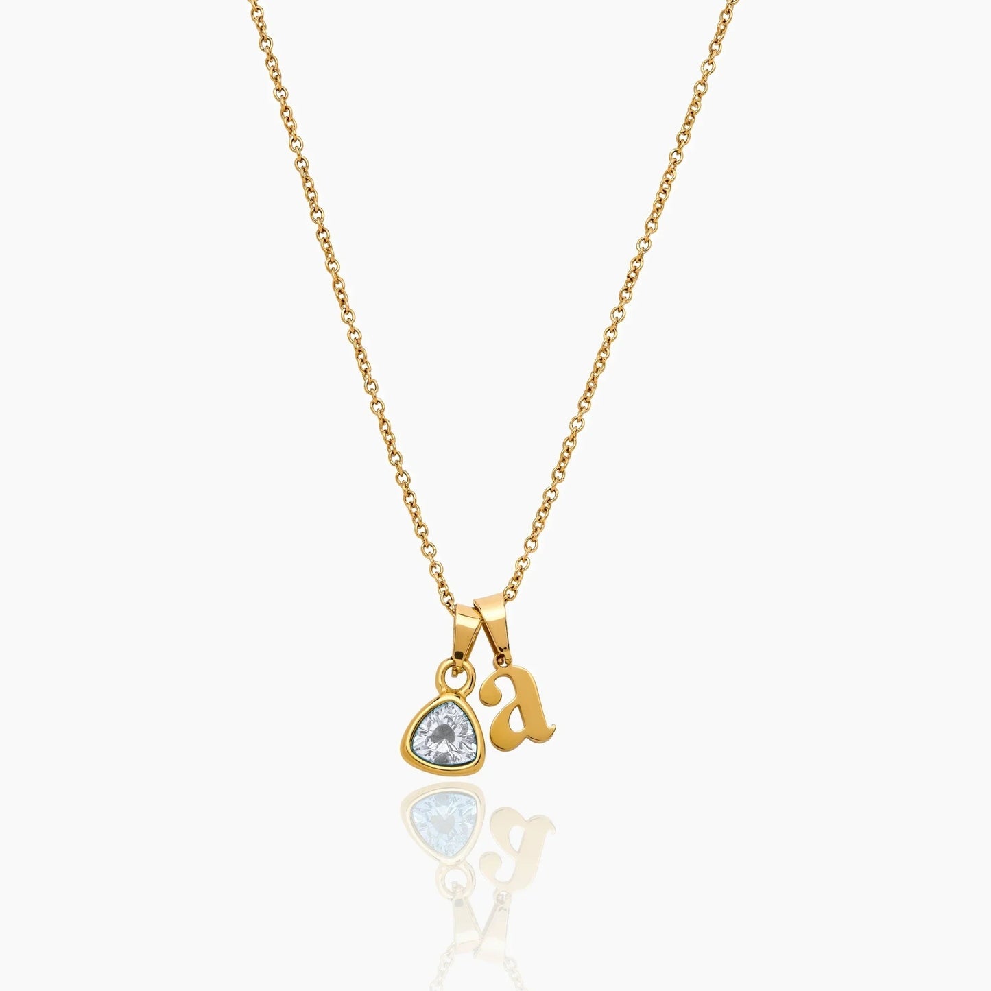 By Heart Initial & Birthstone Necklace — Gold / Apr-Diamond