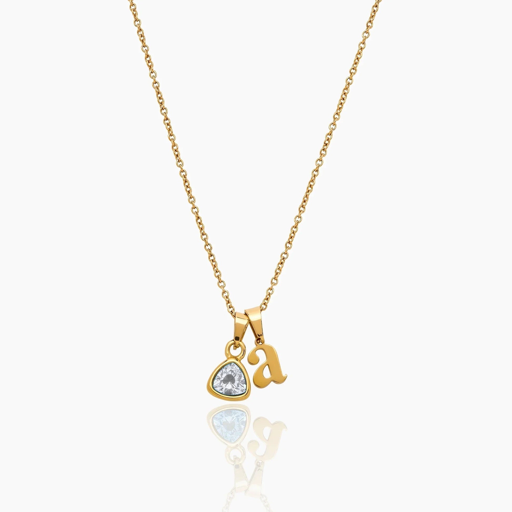 By Heart Initial & Birthstone Necklace — Gold / Apr-Diamond