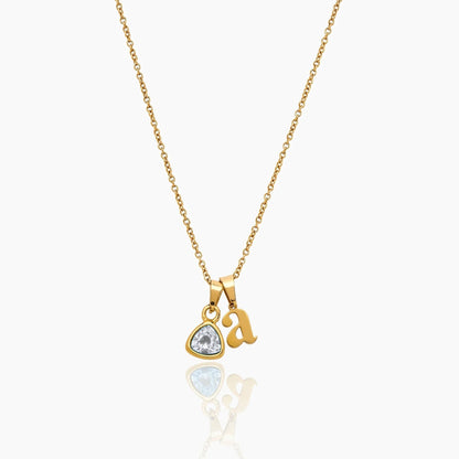 By Heart Initial & Birthstone Necklace — Gold / Apr-Diamond