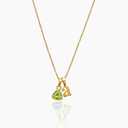 By Heart Initial & Birthstone Necklace — Gold / Aug-Peridot