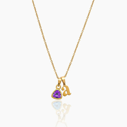 By Heart Initial & Birthstone Necklace — Gold / Feb-Amethyst