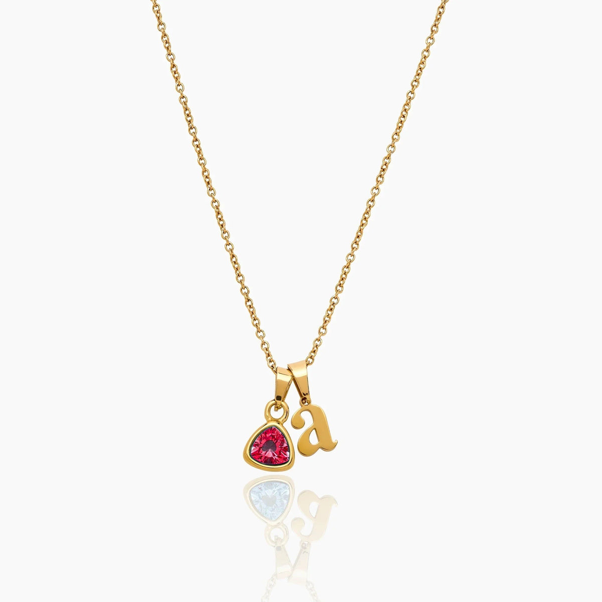 By Heart Initial & Birthstone Necklace — Gold / Jul-Ruby