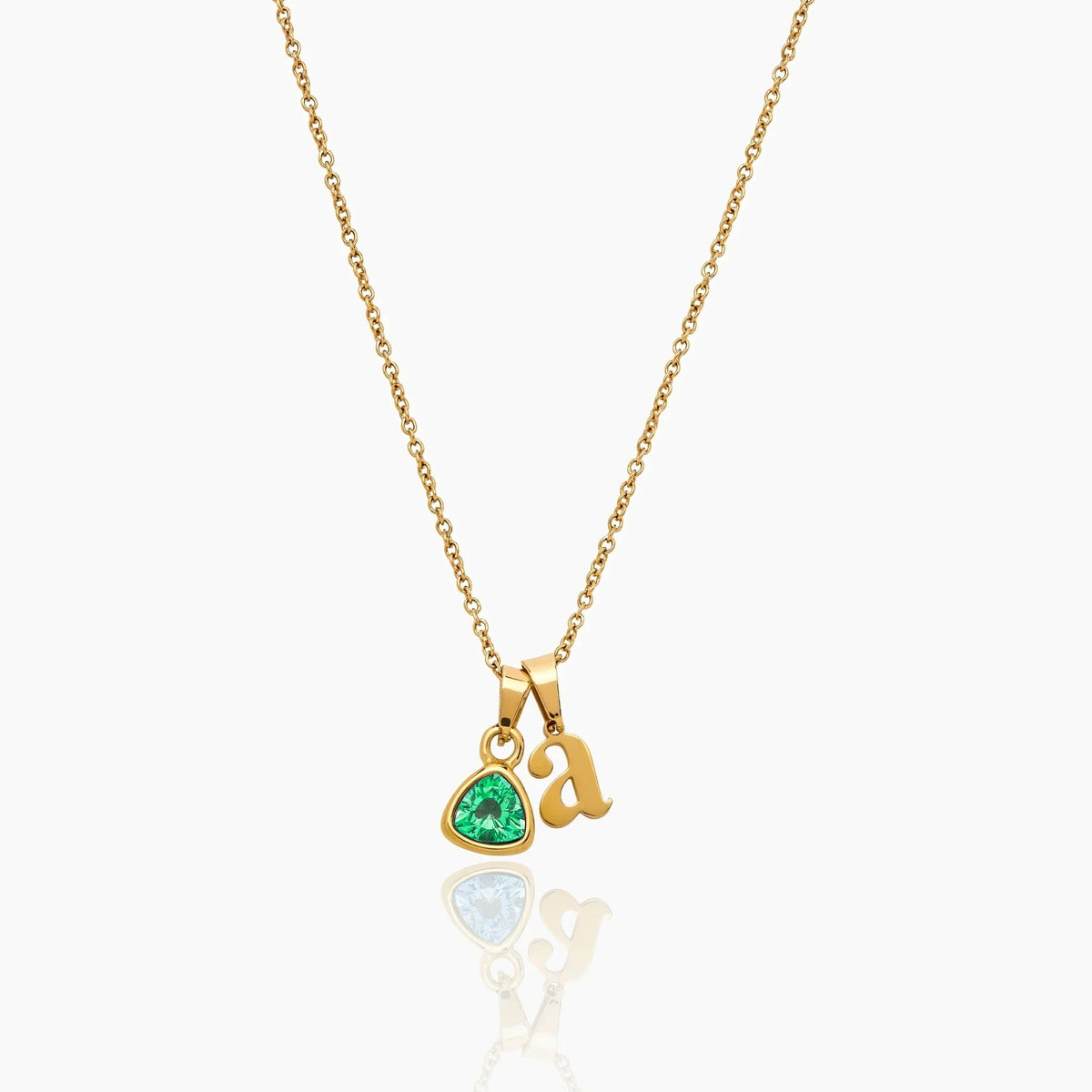 By Heart Initial & Birthstone Necklace — Gold / May-Emerald