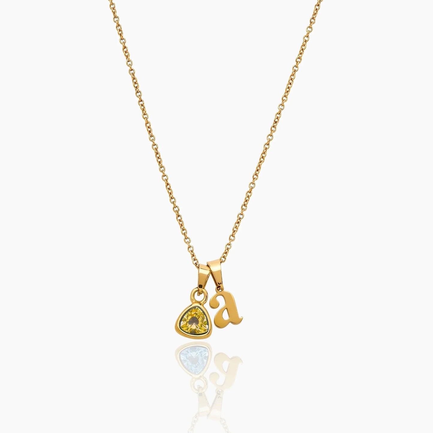 By Heart Initial & Birthstone Necklace — Gold / Nov-Citrine