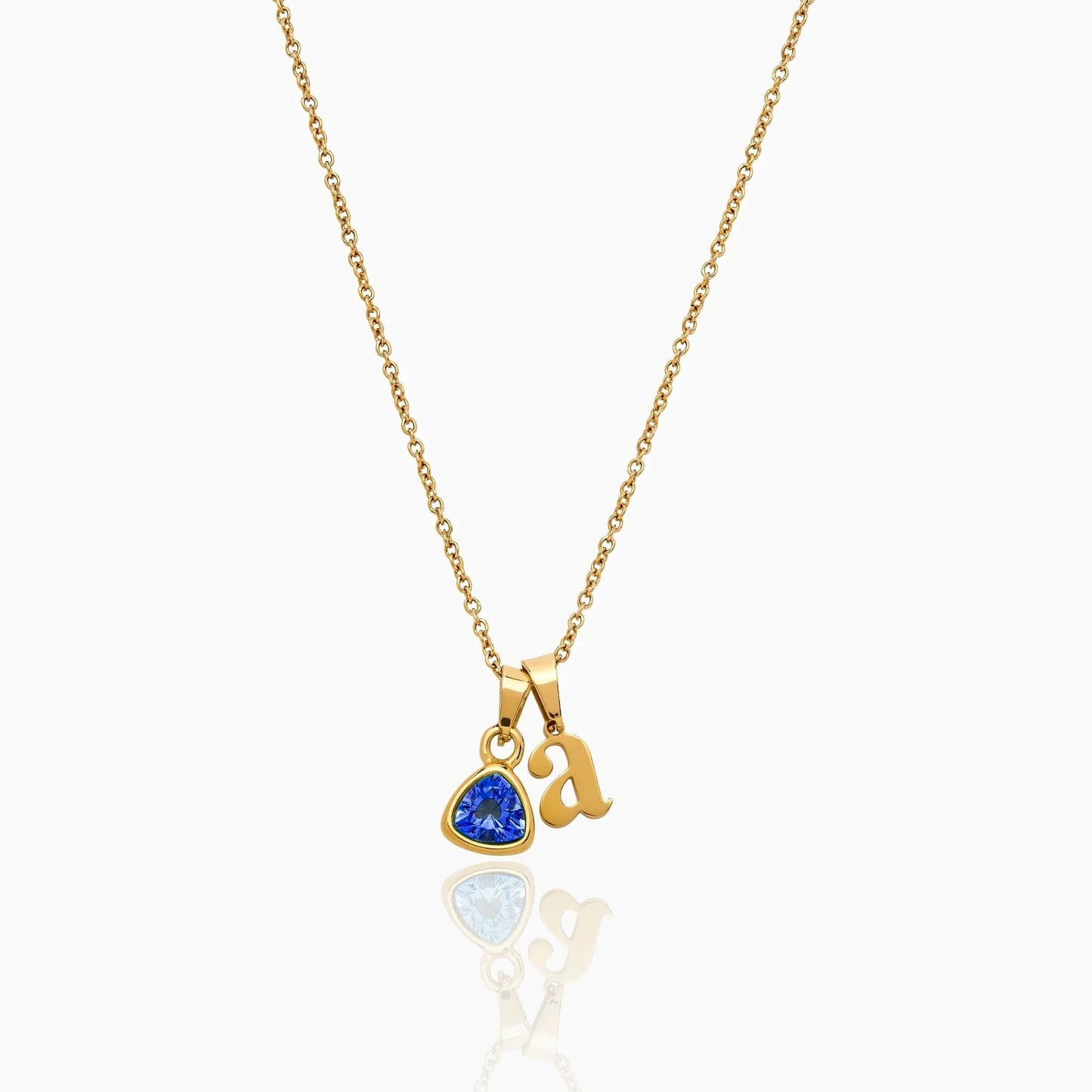By Heart Initial & Birthstone Necklace — Gold / Sep-Sapphire