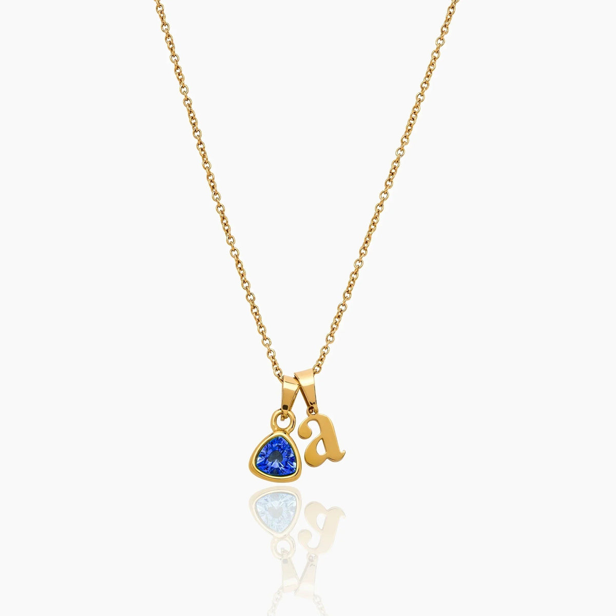 By Heart Initial & Birthstone Necklace — Gold / Sep-Sapphire