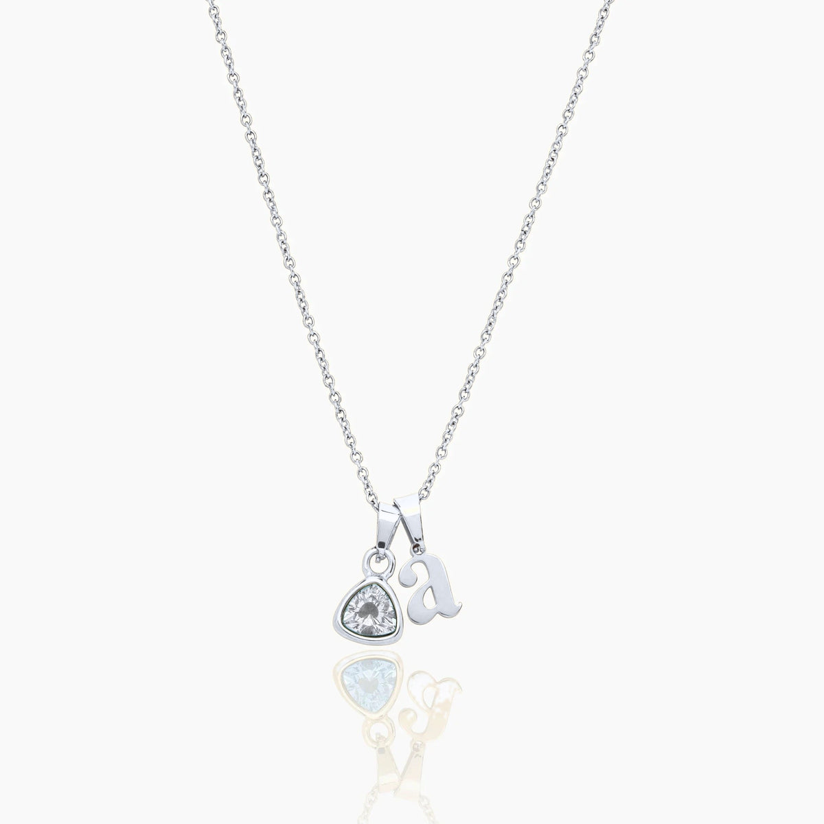 By Heart Initial & Birthstone Necklace — Silver / Apr-Diamond