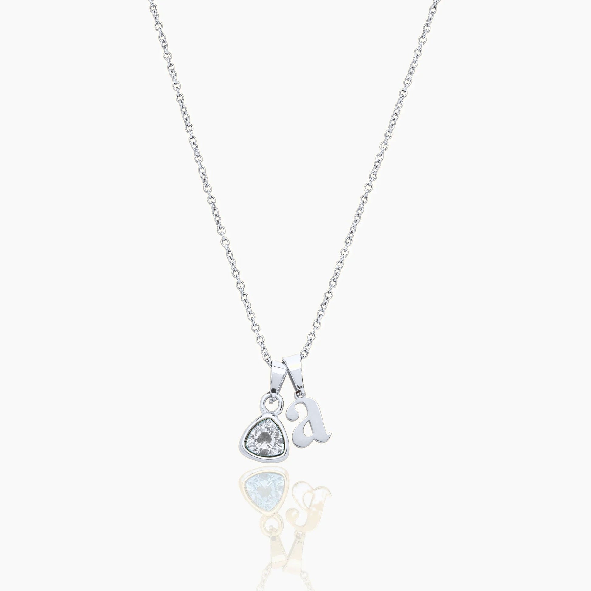 By Heart Initial & Birthstone Necklace — Silver / Apr-Diamond