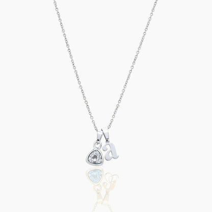 By Heart Initial & Birthstone Necklace — Silver / Apr-Diamond