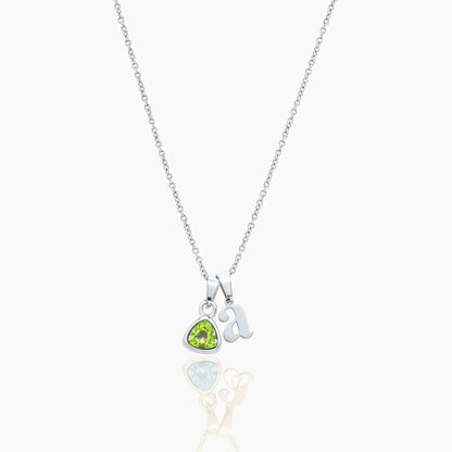 By Heart Initial & Birthstone Necklace — Silver / Aug-Peridot