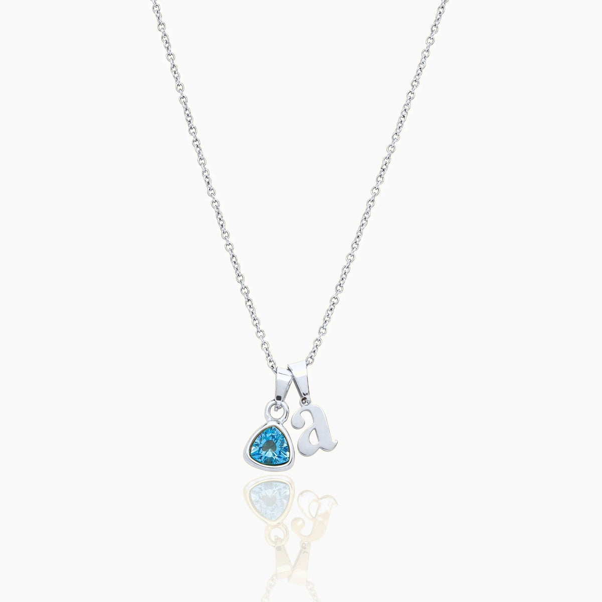 By Heart Initial & Birthstone Necklace — Silver / Dec-Blue Topaz