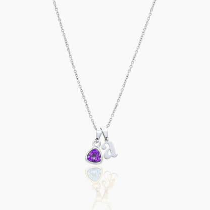 By Heart Initial & Birthstone Necklace — Silver / Feb-Amethyst