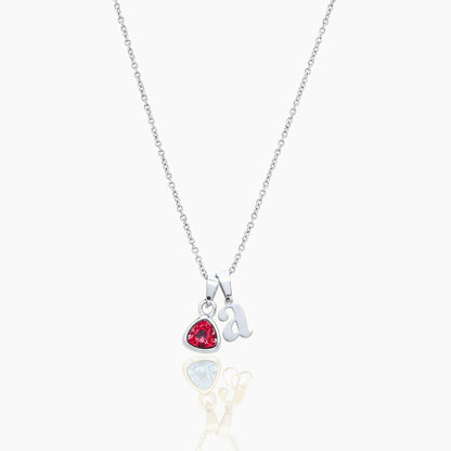 By Heart Initial & Birthstone Necklace — Silver / Jul-Ruby