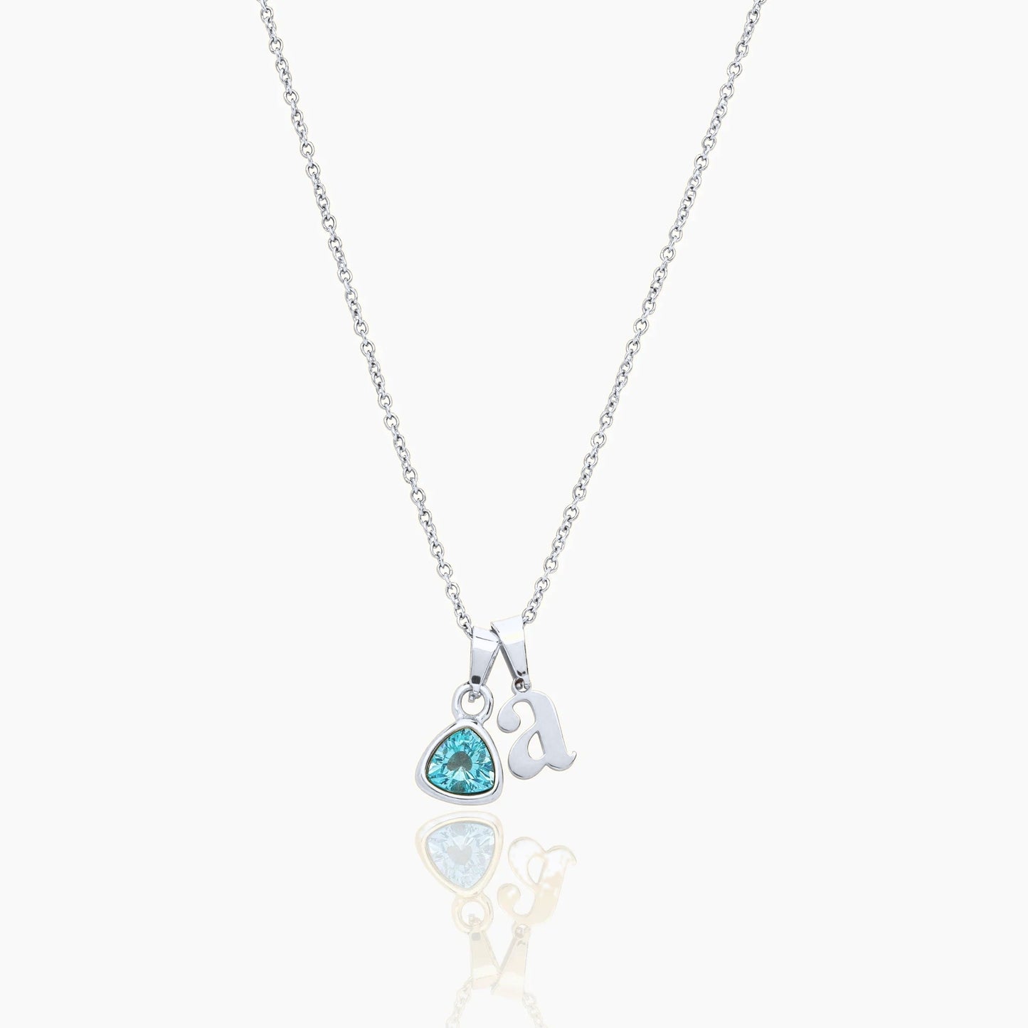 By Heart Initial & Birthstone Necklace — Silver / Mar-Aquamarine
