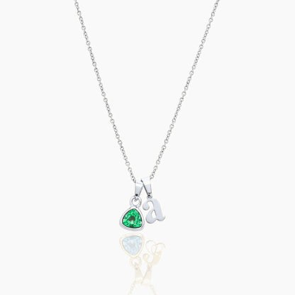 By Heart Initial & Birthstone Necklace — Silver / May-Emerald